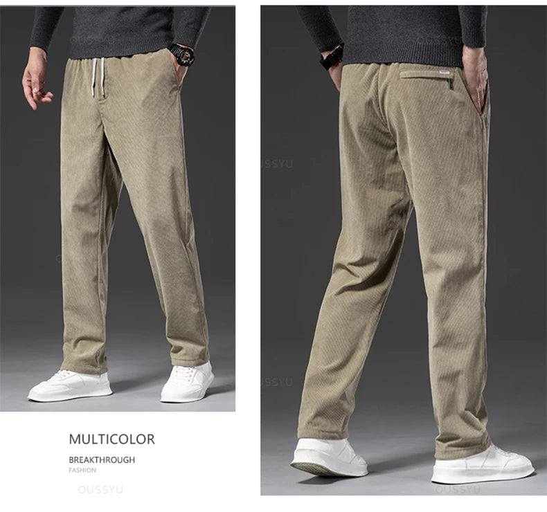 Four Seasons Corduroy Pants Men Drawstring Elastic Waist Business Loose Straight Korea Casual Trousers Male Oversized M-5XL