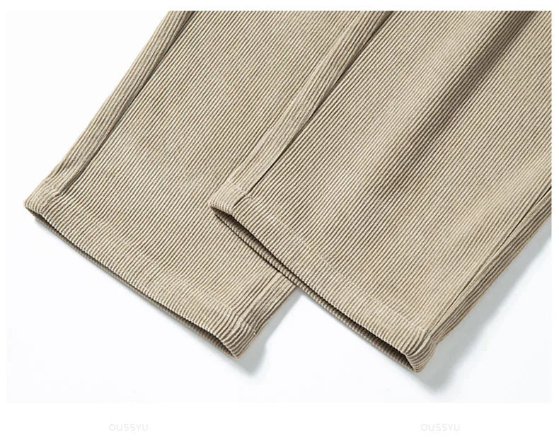Four Seasons Corduroy Pants Men Drawstring Elastic Waist Business Loose Straight Korea Casual Trousers Male Oversized M-5XL