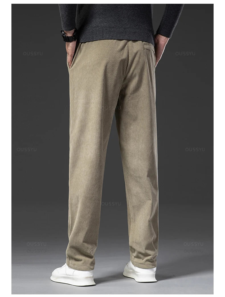 Four Seasons Corduroy Pants Men Drawstring Elastic Waist Business Loose Straight Korea Casual Trousers Male Oversized M-5XL
