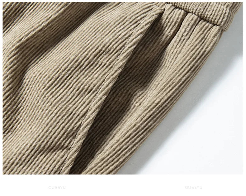 Four Seasons Corduroy Pants Men Drawstring Elastic Waist Business Loose Straight Korea Casual Trousers Male Oversized M-5XL