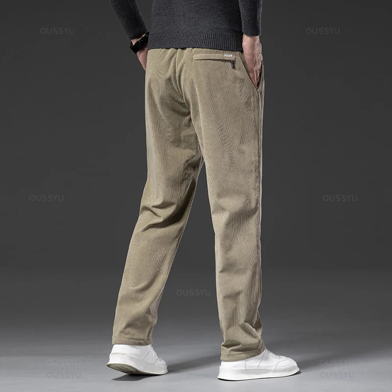 Four Seasons Corduroy Pants Men Drawstring Elastic Waist Business Loose Straight Korea Casual Trousers Male Oversized M-5XL