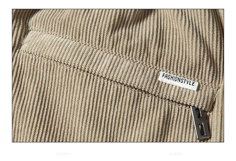Four Seasons Corduroy Pants Men Drawstring Elastic Waist Business Loose Straight Korea Casual Trousers Male Oversized M-5XL
