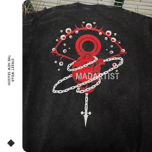 Anime Hunter T-shirts Vintage Washed Anime Kurapika T Shirt Oversized Streetwear Manga Killua Zoldyck Gon Tops Tees Men Cotton