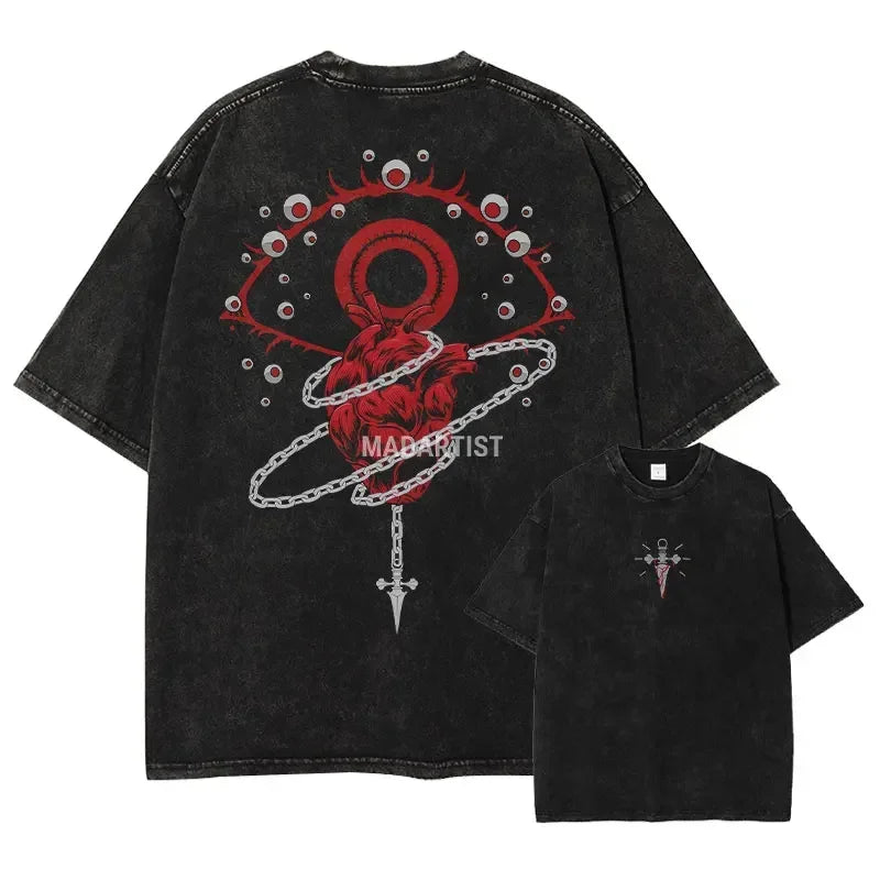 Anime Hunter T-shirts Vintage Washed Anime Kurapika T Shirt Oversized Streetwear Manga Killua Zoldyck Gon Tops Tees Men Cotton