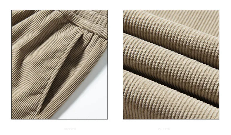 Four Seasons Corduroy Pants Men Drawstring Elastic Waist Business Loose Straight Korea Casual Trousers Male Oversized M-5XL