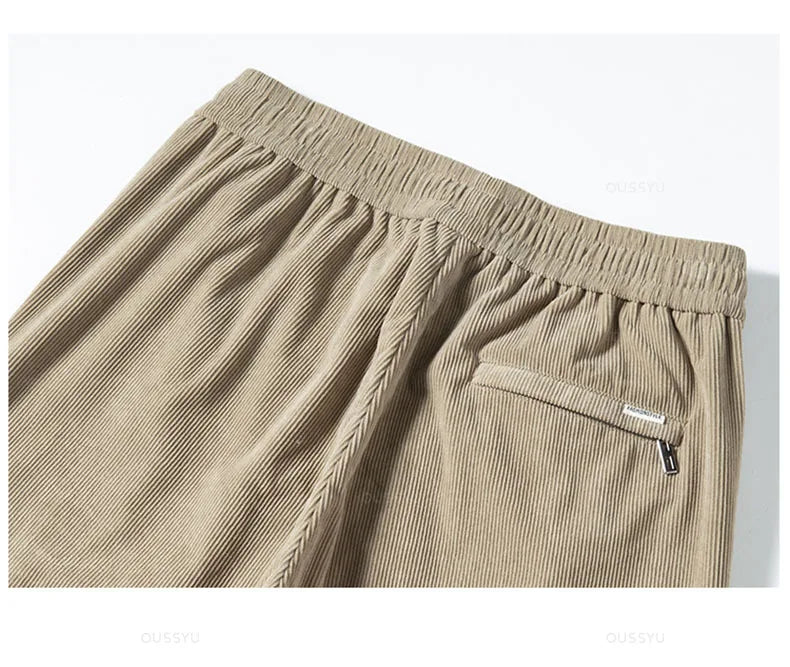 Four Seasons Corduroy Pants Men Drawstring Elastic Waist Business Loose Straight Korea Casual Trousers Male Oversized M-5XL