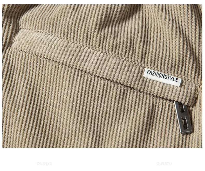 Four Seasons Corduroy Pants Men Drawstring Elastic Waist Business Loose Straight Korea Casual Trousers Male Oversized M-5XL