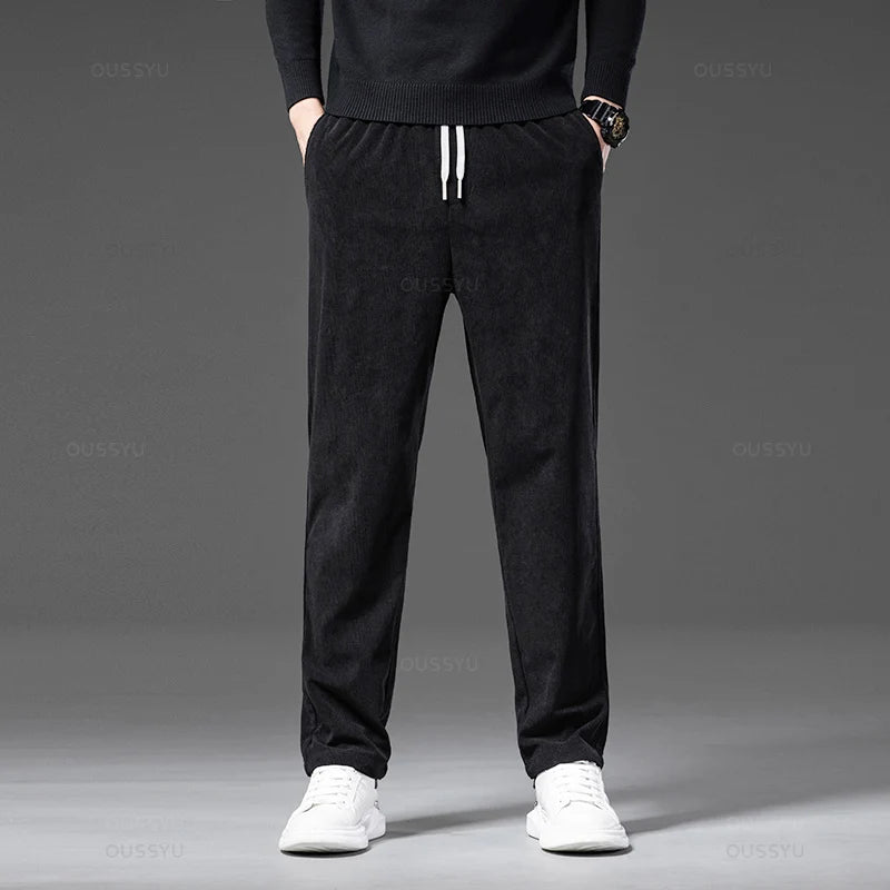 Four Seasons Corduroy Pants Men Drawstring Elastic Waist Business Loose Straight Korea Casual Trousers Male Oversized M-5XL