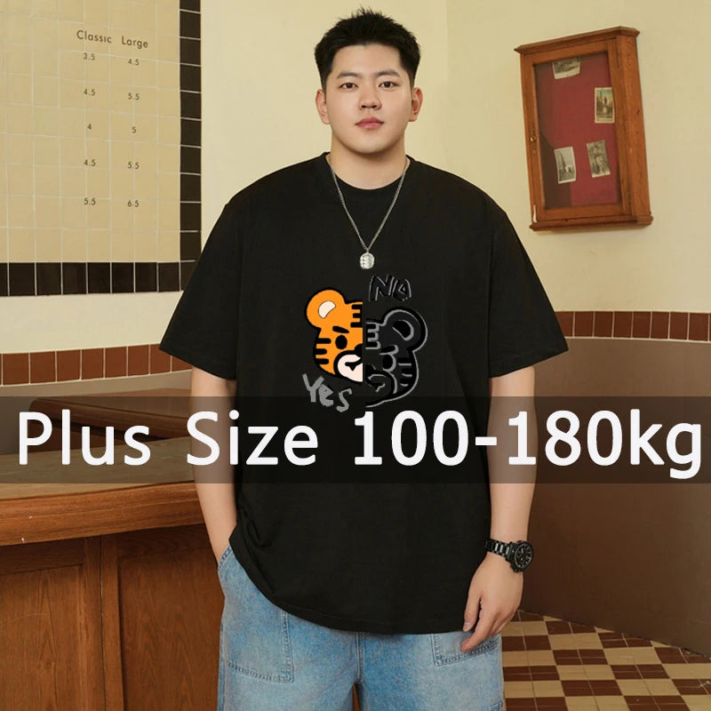 Mens T Shirts Printed Tee Plus Size 110-180kg 5XL 6XL 7XL Black T-shirt Round Neck Short Sleeve Oversized Tops Big Men Clothing