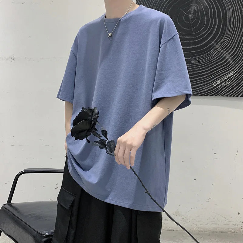 Oversized Summer Short Sleeve Men's T Shirt New Fashion Solid Loose O-Neck T Shirt Mens Cotton Hip Hop Streetwear Top Tees S-5XL
