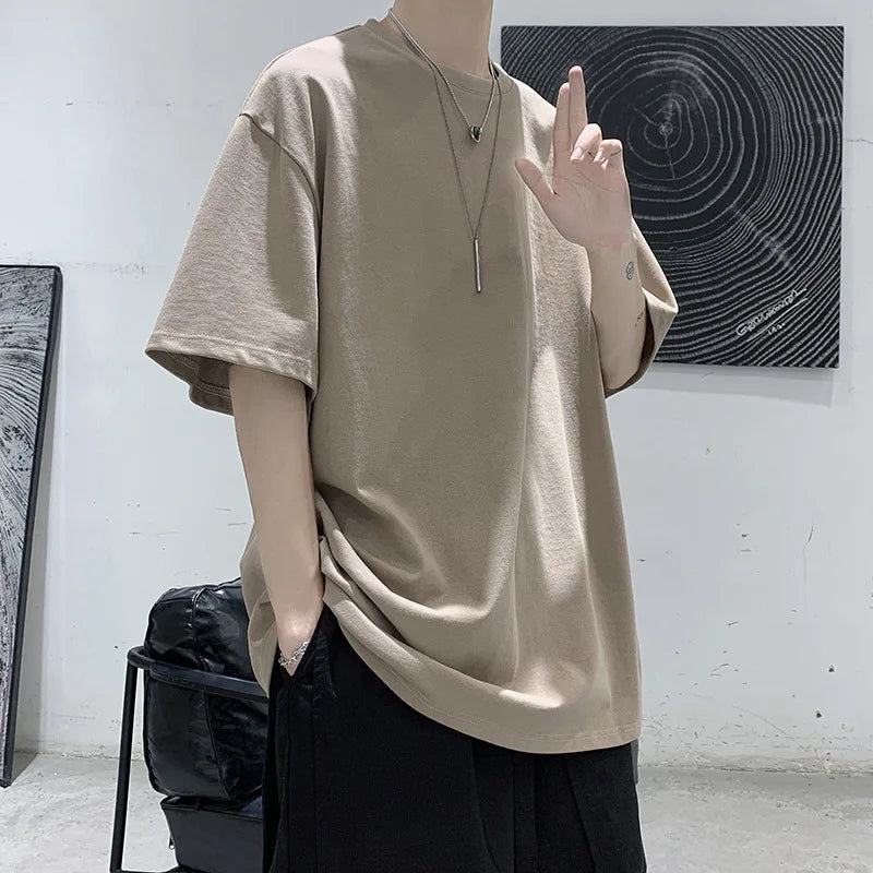 Oversized Summer Short Sleeve Men's T Shirt New Fashion Solid Loose O-Neck T Shirt Mens Cotton Hip Hop Streetwear Top Tees S-5XL