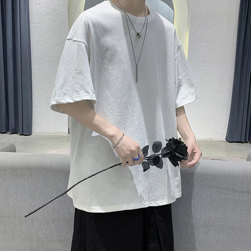 Oversized Summer Short Sleeve Men's T Shirt New Fashion Solid Loose O-Neck T Shirt Mens Cotton Hip Hop Streetwear Top Tees S-5XL