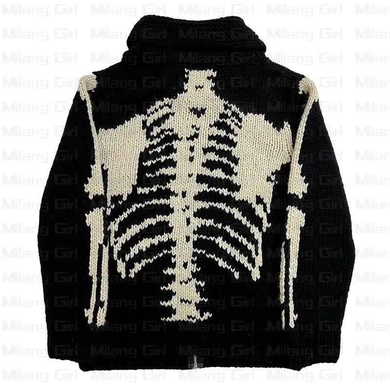 Winter men skulls oversized sweater punk hip hop pull homme women over size pullover warm knitted sweaters korean clothes Y2K