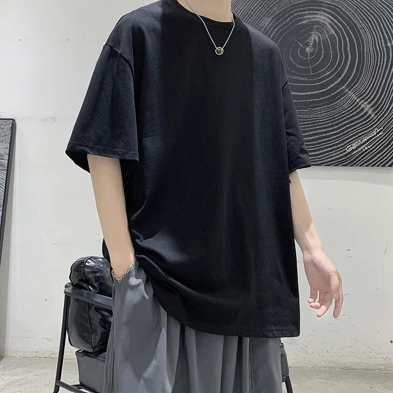 Oversized Summer Short Sleeve Men's T Shirt New Fashion Solid Loose O-Neck T Shirt Mens Cotton Hip Hop Streetwear Top Tees S-5XL