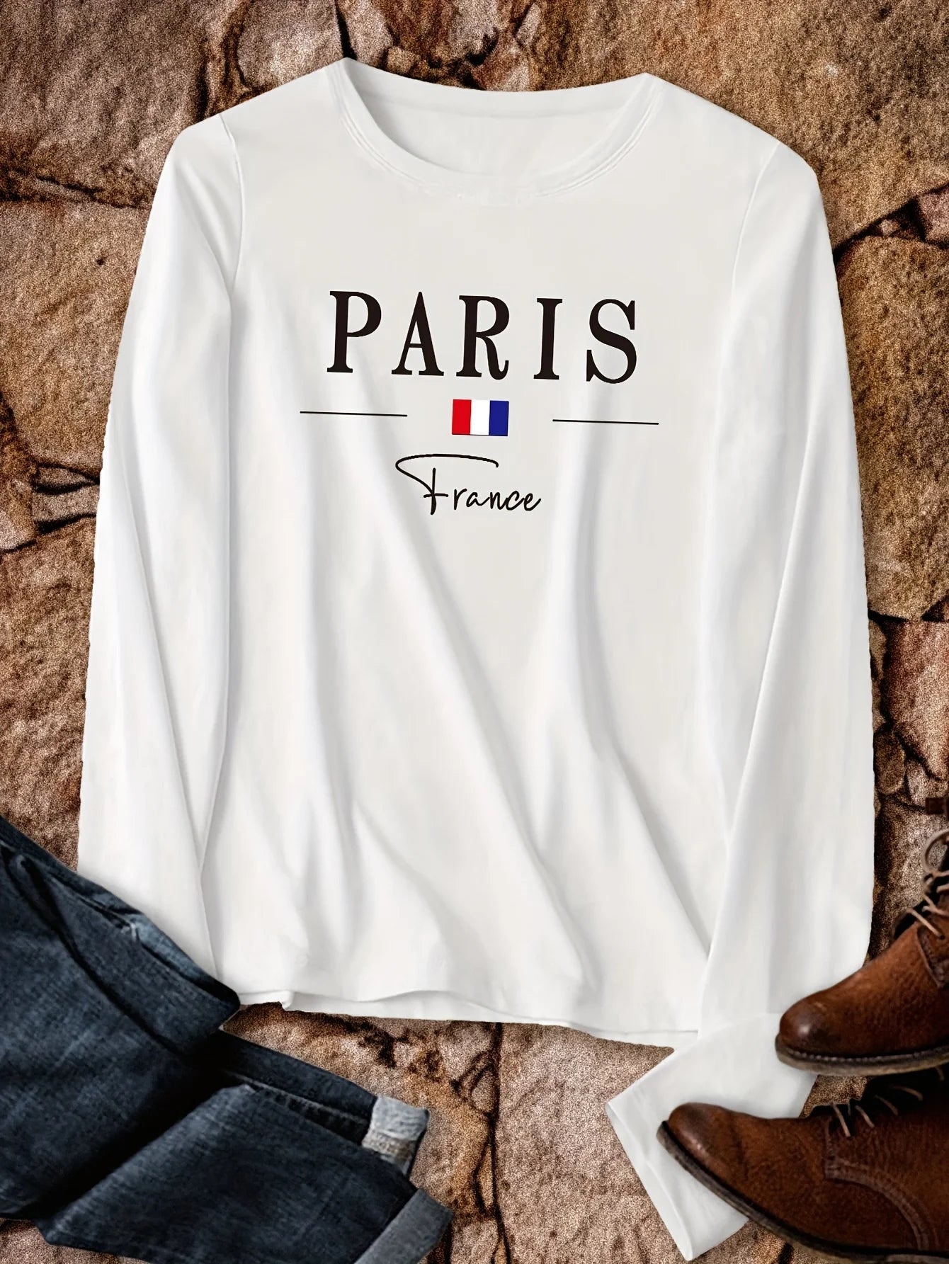 Paris Women's summer  print oversized loose casual round neck long sleeved T-shirt top Fashion Streetwear Oversized O-Neck